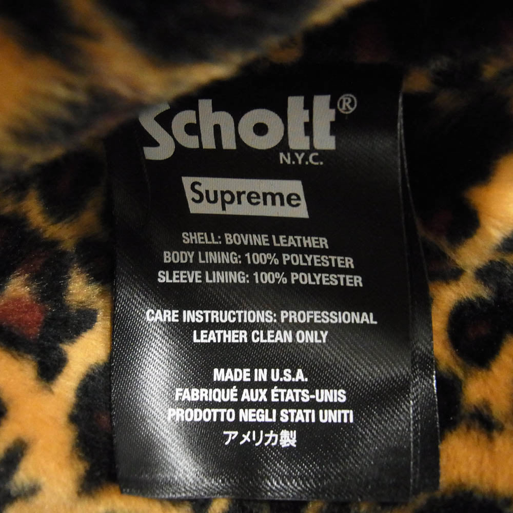 Supreme シュプリーム 24AW x Schott ショット Leather Racer Jacket Leopard レザー レーサー ジャケット ライダース ジャケット グリーン系 S【中古】