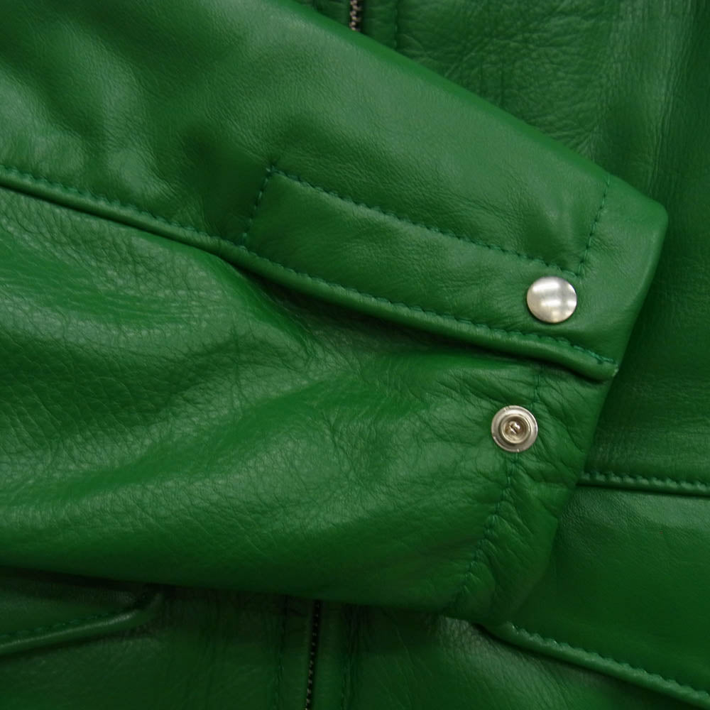 Supreme シュプリーム 24AW x Schott ショット Leather Racer Jacket Leopard レザー レーサー ジャケット ライダース ジャケット グリーン系 S【中古】