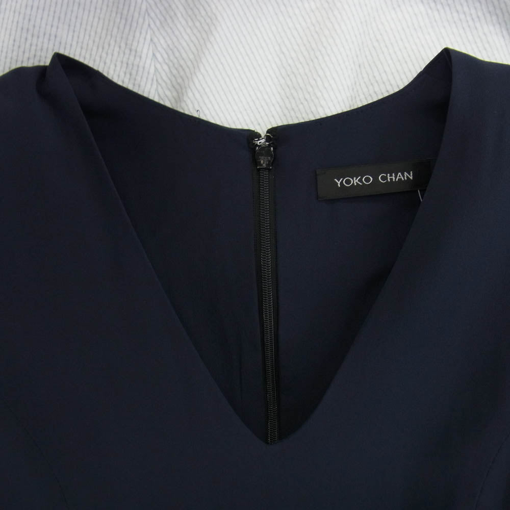 YOKO CHAN ヨーコチャン YCD-216-247 シルク ストライプ ノースリーブ ワンピース ホワイト系 ダークネイビー系 36【中古】