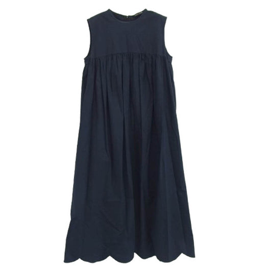 YOKO CHAN ヨーコチャン YCD-220-584 Hem Scallop Cotton Dress ヘムスカラップ ドレス ノースリーブ ワンピース ブラック ダークネイビー系 36【中古】