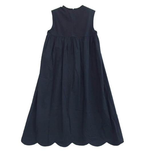 YOKO CHAN ヨーコチャン YCD-220-584 Hem Scallop Cotton Dress ヘムスカラップ ドレス ノースリーブ ワンピース ブラック ダークネイビー系 36【中古】