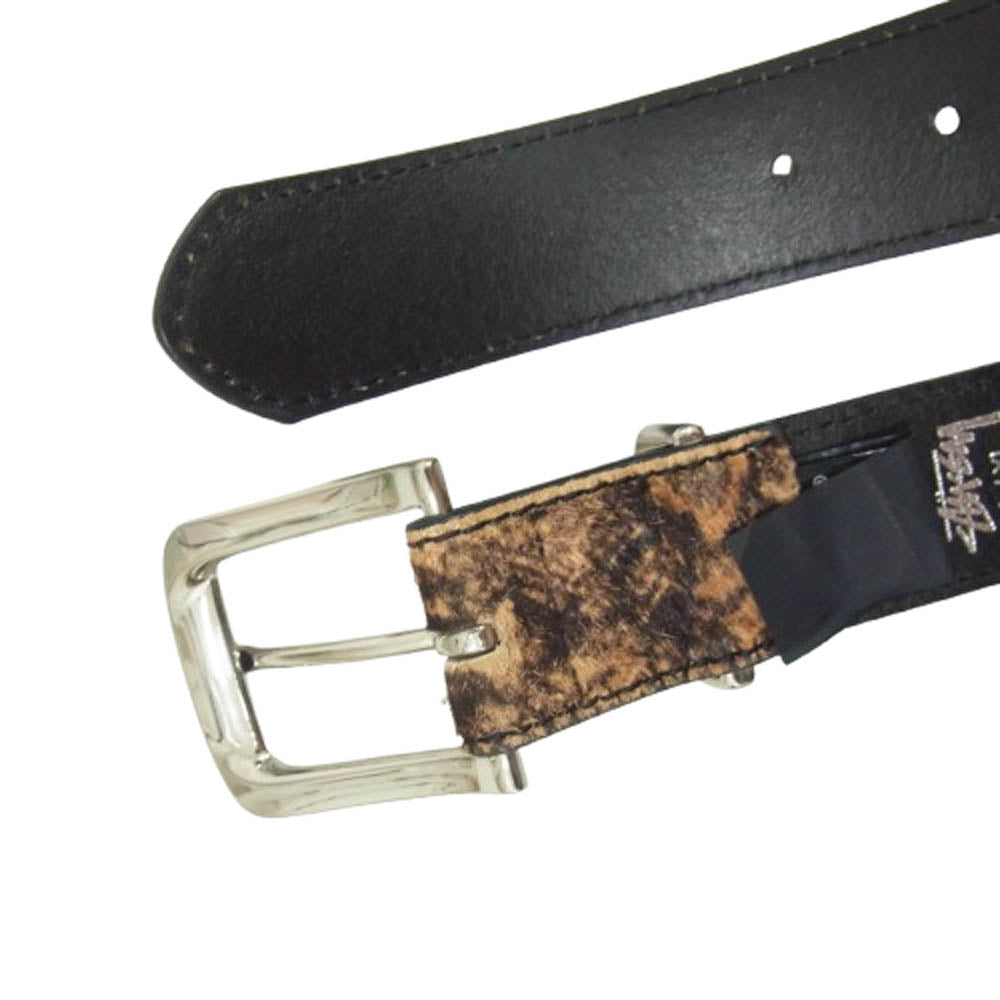 STUSSY ステューシー ハラコ クロコ型押し ベルト ブラウン系 L/XL