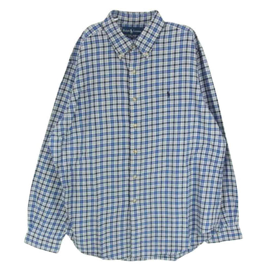 RALPH LAUREN ラルフローレン ボタンダウン チェック 長袖 シャツ ブルー系 XL【中古】