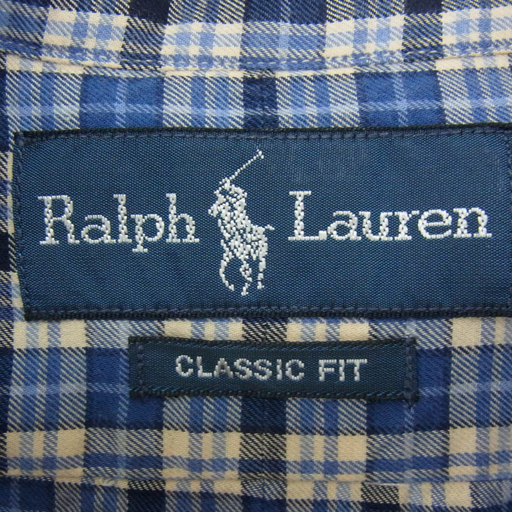RALPH LAUREN ラルフローレン ボタンダウン チェック 長袖 シャツ ブルー系 XL【中古】