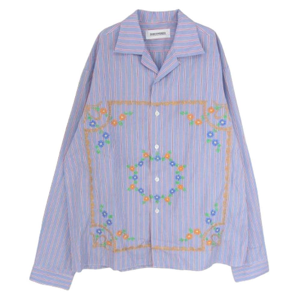 DISCOVERED ディスカバード 23SS DC-SS23-SH-06 THOMAS MASON FLOWER EMBROIDERY SHIRTS 花柄 刺繍 ストライプ シャツ ブルー系 3【中古】