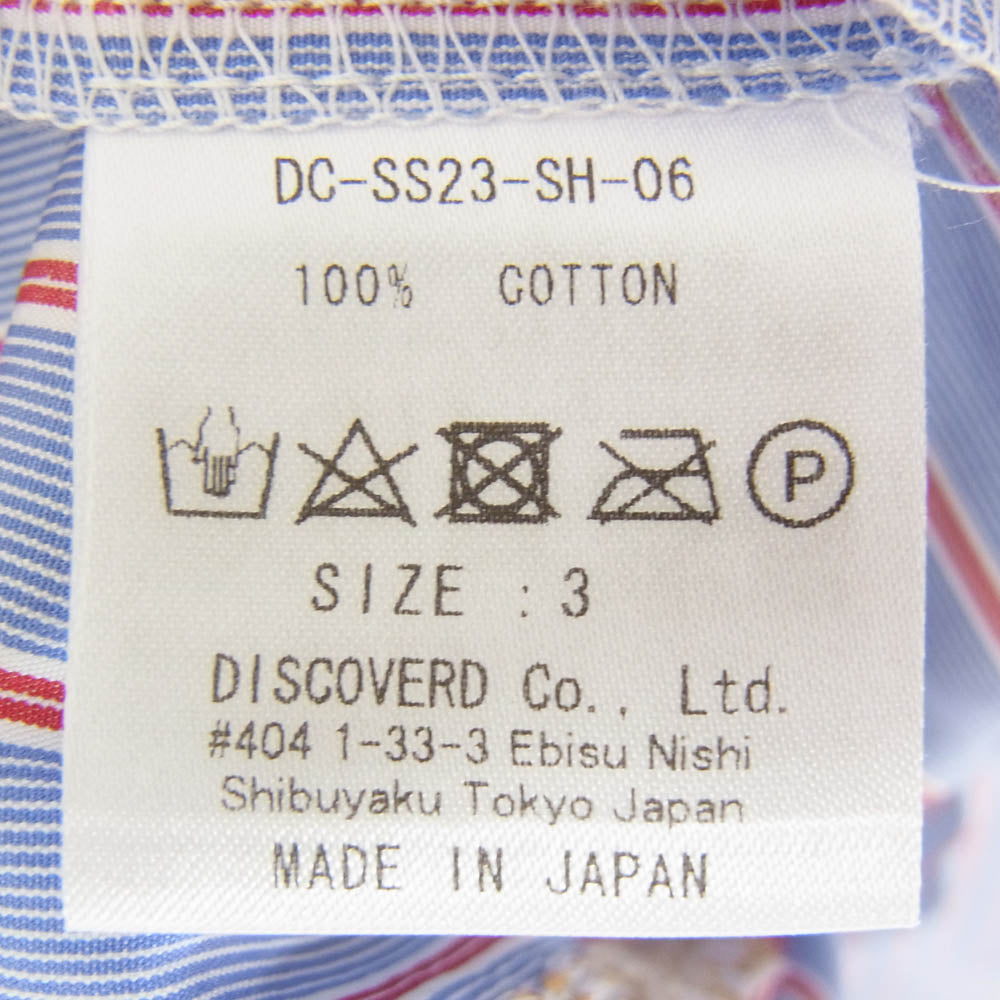 DISCOVERED ディスカバード 23SS DC-SS23-SH-06 THOMAS MASON FLOWER EMBROIDERY SHIRTS 花柄 刺繍 ストライプ シャツ ブルー系 3【中古】