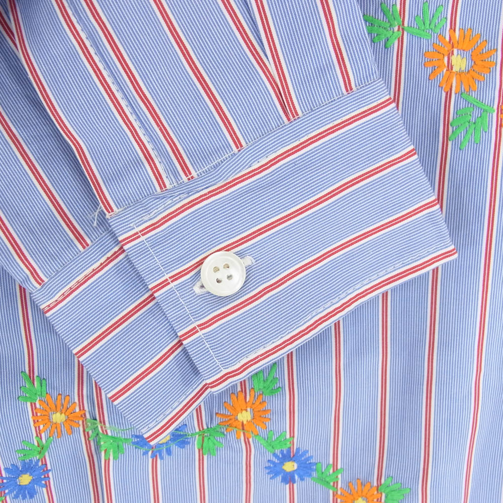 DISCOVERED ディスカバード 23SS DC-SS23-SH-06 THOMAS MASON FLOWER EMBROIDERY SHIRTS 花柄 刺繍 ストライプ シャツ ブルー系 3【中古】