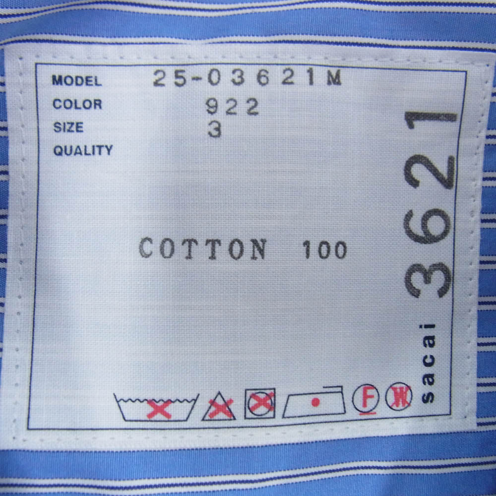 Sacai サカイ 25SS 25-03621M Cotton Poplin Shirt コットン ポプリン シャツ 切替 長袖シャツ ブルー系 3【極上美品】【中古】