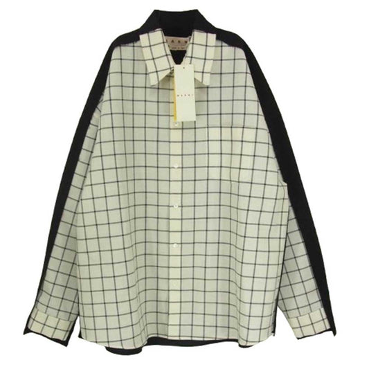 MARNI マルニ CUMU0278Q1 WOOL CHECK SHIRT MAIZE チェック切替 ウール シャツ オフホワイト系 48【美品】【中古】