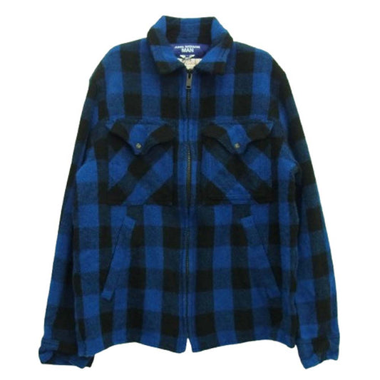 JUNYA WATANABE COMME des GARCONS MAN ジュンヤワタナベコムデギャルソンマン 25AW WP-J011-051 FILSON フィルソン Wネーム ウールチェック製品縮絨 ZIP UP ジップアップ ブルゾン ブラック系 ブルー系 L【新古品】【未使用】【中古】