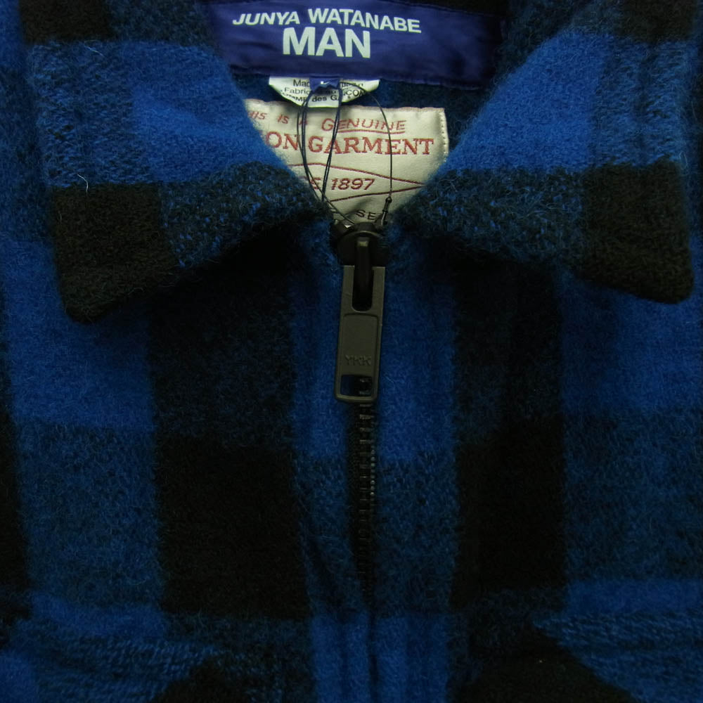 JUNYA WATANABE COMME des GARCONS MAN ジュンヤワタナベコムデギャルソンマン 25AW WP-J011-051 FILSON フィルソン Wネーム ウールチェック製品縮絨 ZIP UP ジップアップ ブルゾン ブラック系 ブルー系 L【新古品】【未使用】【中古】