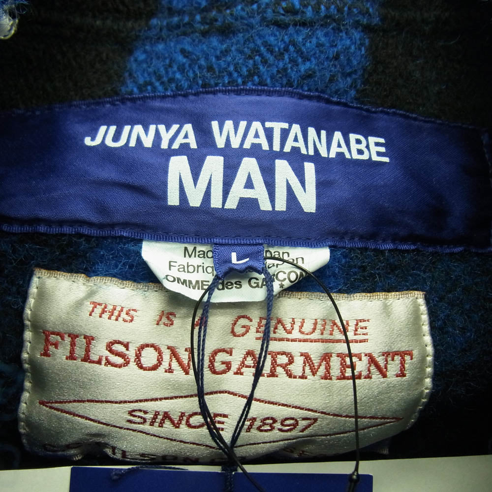 JUNYA WATANABE COMME des GARCONS MAN ジュンヤワタナベコムデギャルソンマン 25AW WP-J011-051 FILSON フィルソン Wネーム ウールチェック製品縮絨 ZIP UP ジップアップ ブルゾン ブラック系 ブルー系 L【新古品】【未使用】【中古】