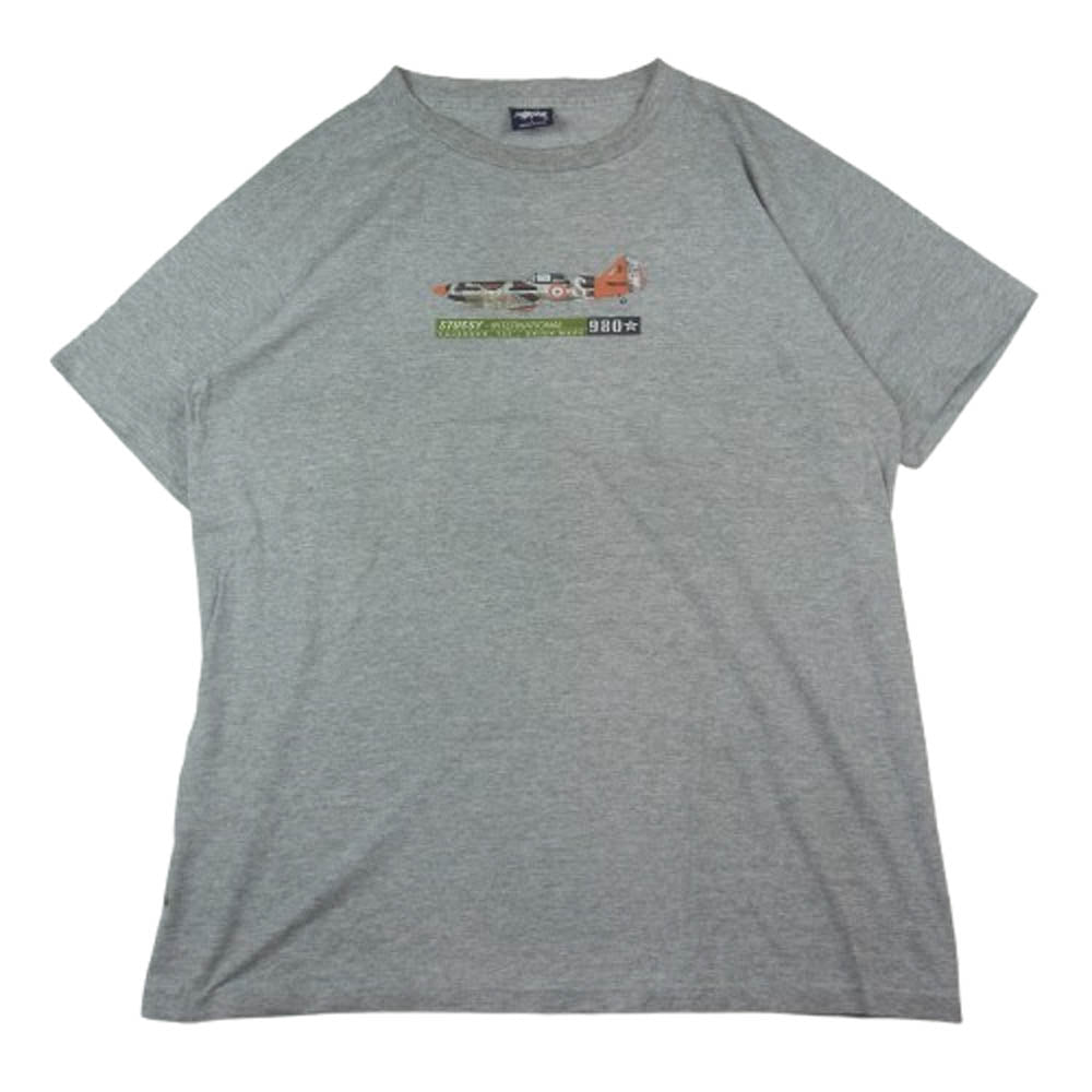 STUSSY ステューシー 90s 紺タグ USA製 old stussy INTERNATIONAL プリント Tシャツ グレー系 L【中古】
