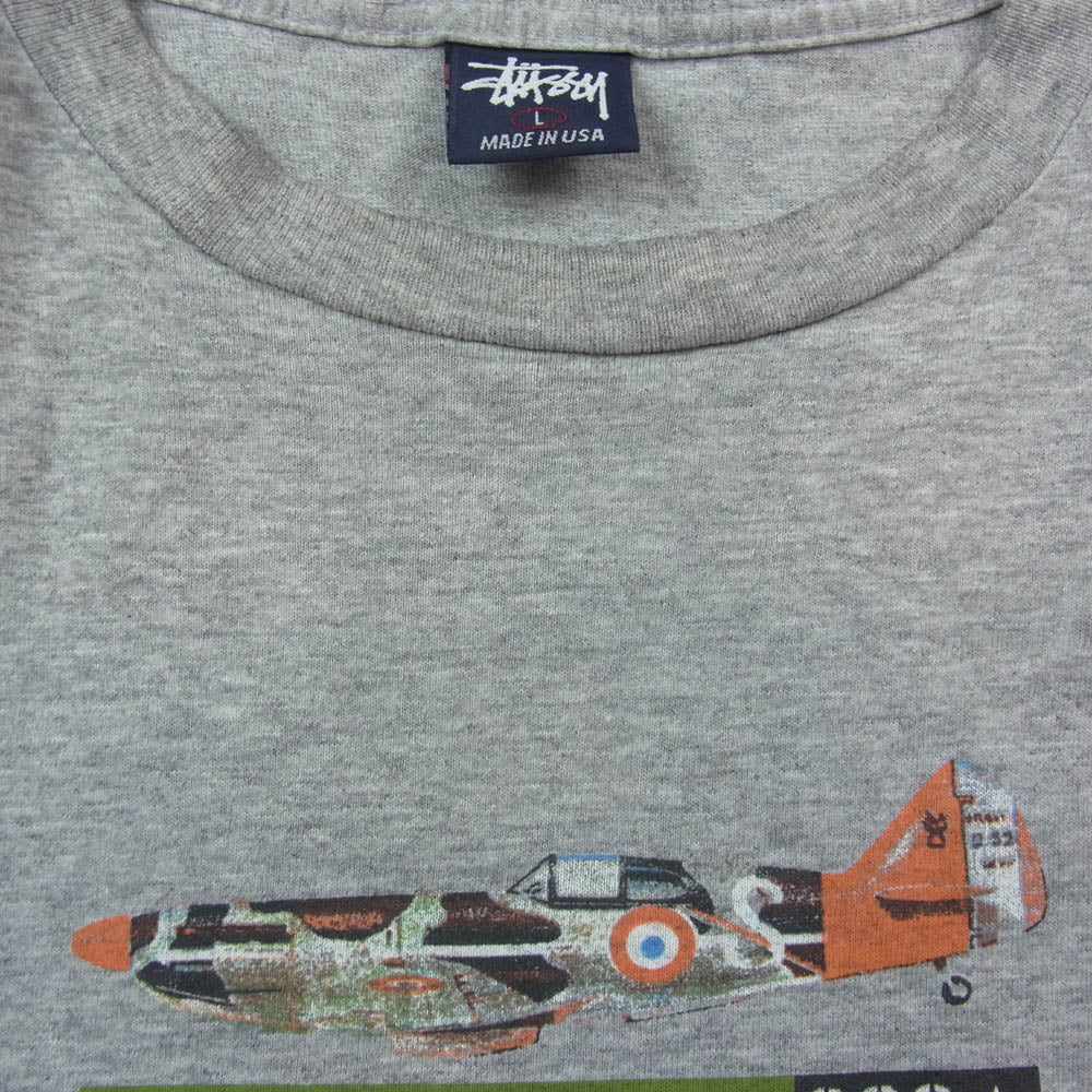STUSSY ステューシー 90s 紺タグ USA製 old stussy INTERNATIONAL プリント Tシャツ グレー系 L【中古】