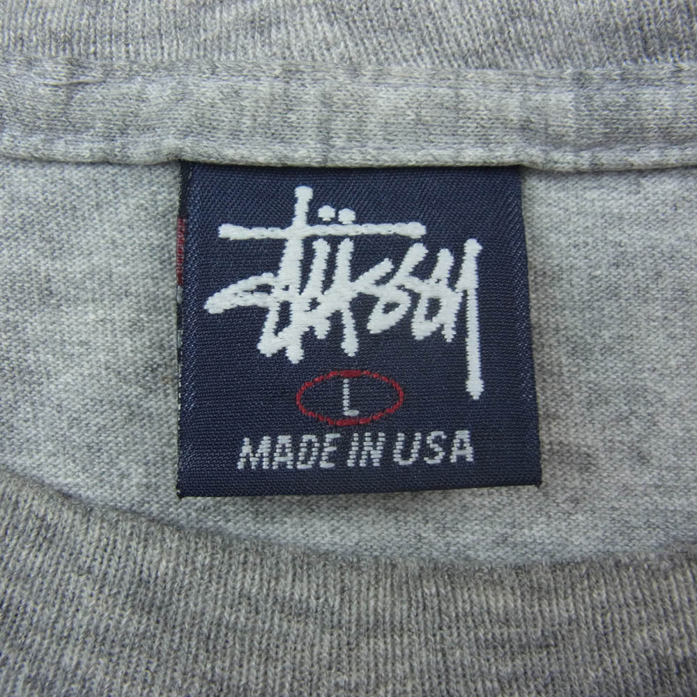 STUSSY ステューシー 90s 紺タグ USA製 old stussy INTERNATIONAL プリント Tシャツ グレー系 L【中古】