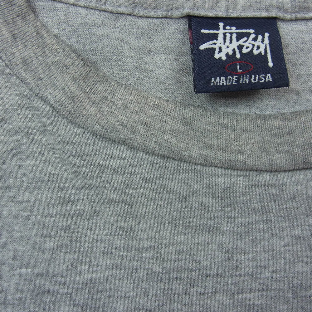 STUSSY ステューシー 90s 紺タグ USA製 old stussy INTERNATIONAL プリント Tシャツ グレー系 L【中古】