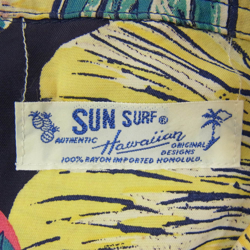 SUN SURF サンサーフ M32186 POSED HULA DANCER アロハ ハワイアン 半袖 シャツ ネイビー系 ピンク系 L【中古】