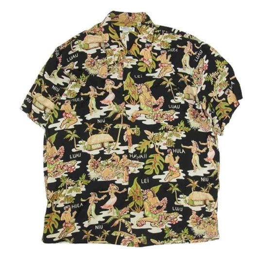 SUN SURF サンサーフ SS30972 SP スペシャル LUAU フラガール アロハ ハワイアン 半袖 シャツ ブラック系 XL【中古】