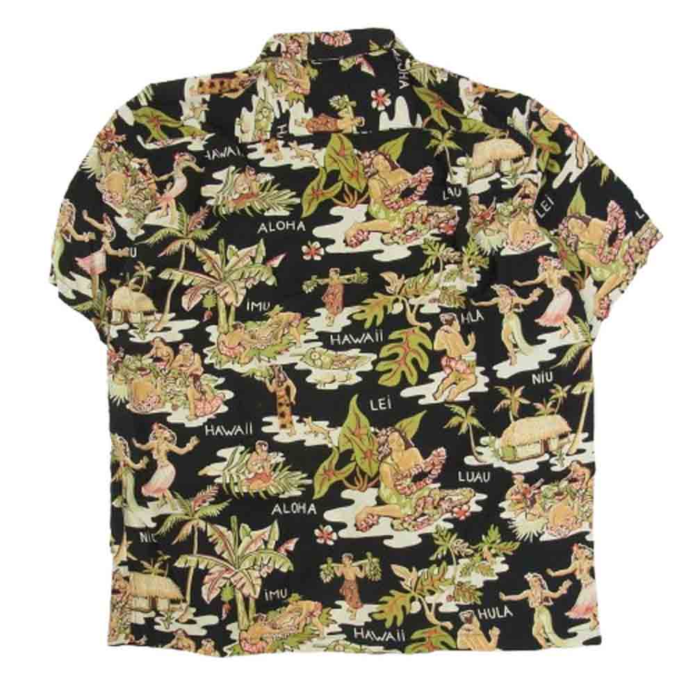 SUN SURF サンサーフ SS30972 SP スペシャル LUAU フラガール アロハ ハワイアン 半袖 シャツ ブラック系 XL【中古】