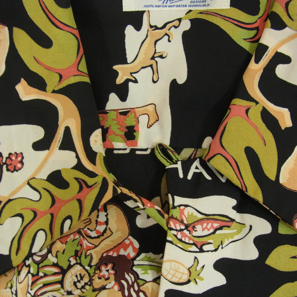 SUN SURF サンサーフ SS30972 SP スペシャル LUAU フラガール アロハ ハワイアン 半袖 シャツ ブラック系 XL【中古】