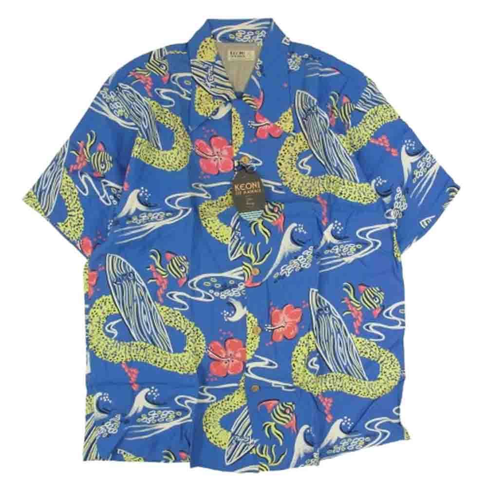 SUN SURF サンサーフ M32500 M品番SP スペシャル SURFBOARD LEIS アロハ ハワイアン 半袖 シャツ ブルー系 L【中古】