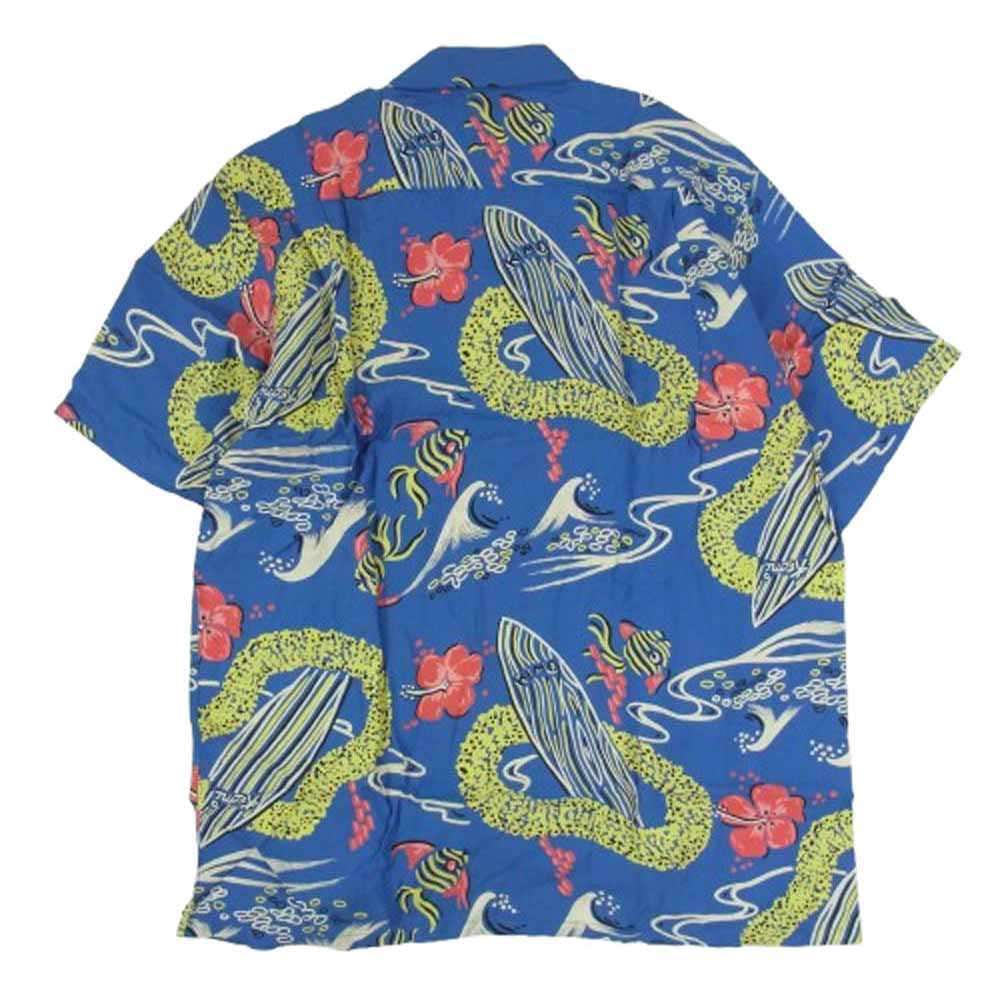 SUN SURF サンサーフ M32500 M品番SP スペシャル SURFBOARD LEIS アロハ ハワイアン 半袖 シャツ ブルー系 L【中古】