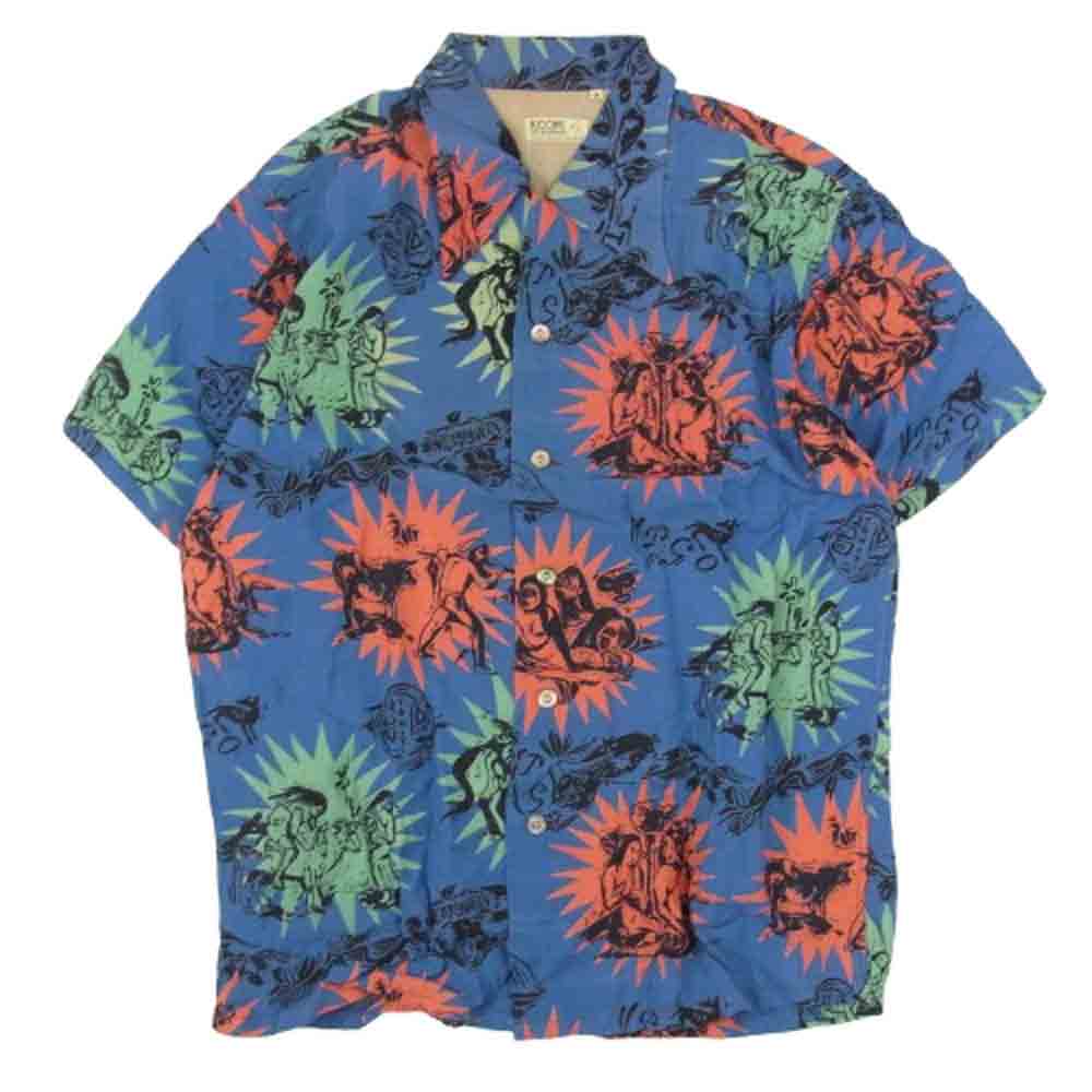 SUN SURF サンサーフ M32913 M品番SP スペシャル KEONI OF HAWAII ジョンメイグス アロハ ハワイアン 半袖 シャツ ブルー系 M【中古】