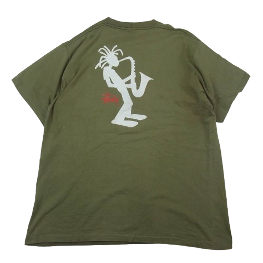 STUSSY ステューシー 90s 紺タグ USA製 old stussy シャドーマン プリント Tシャツ カーキ系 L【中古】