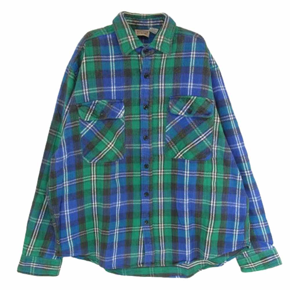 90s FIVE BROTHER ファイブブラザー ヘビーネル チェック シャツ ブルー系 グリーン系 L【中古】