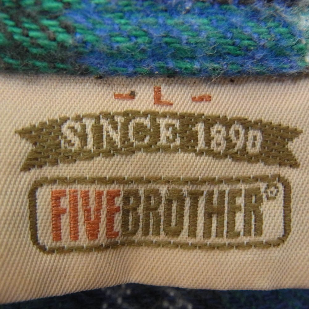90s FIVE BROTHER ファイブブラザー ヘビーネル チェック シャツ ブルー系 グリーン系 L【中古】