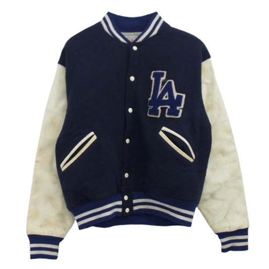 ヴィンテージ 70s USA製 FELCO Top Of The Line フェルコ LA Dodgers ドジャース スタジャン ジャケット ネイビー系 L【中古】