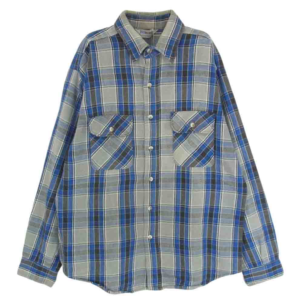 ヴィンテージ 80s USA製 FIVE BROTHER ファイブブラザー ヘビーネル チェック シャツ グレー系 ブルー系 L【中古】