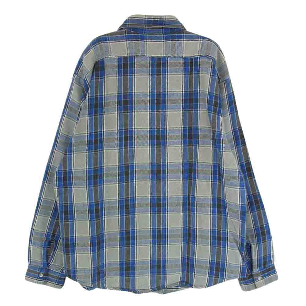 ヴィンテージ 80s USA製 FIVE BROTHER ファイブブラザー ヘビーネル チェック シャツ グレー系 ブルー系 L【中古】