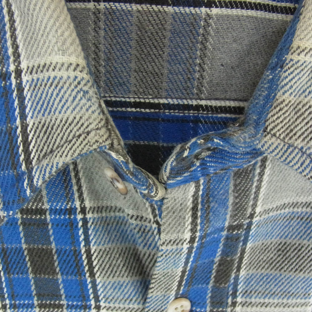 ヴィンテージ 80s USA製 FIVE BROTHER ファイブブラザー ヘビーネル チェック シャツ グレー系 ブルー系 L【中古】