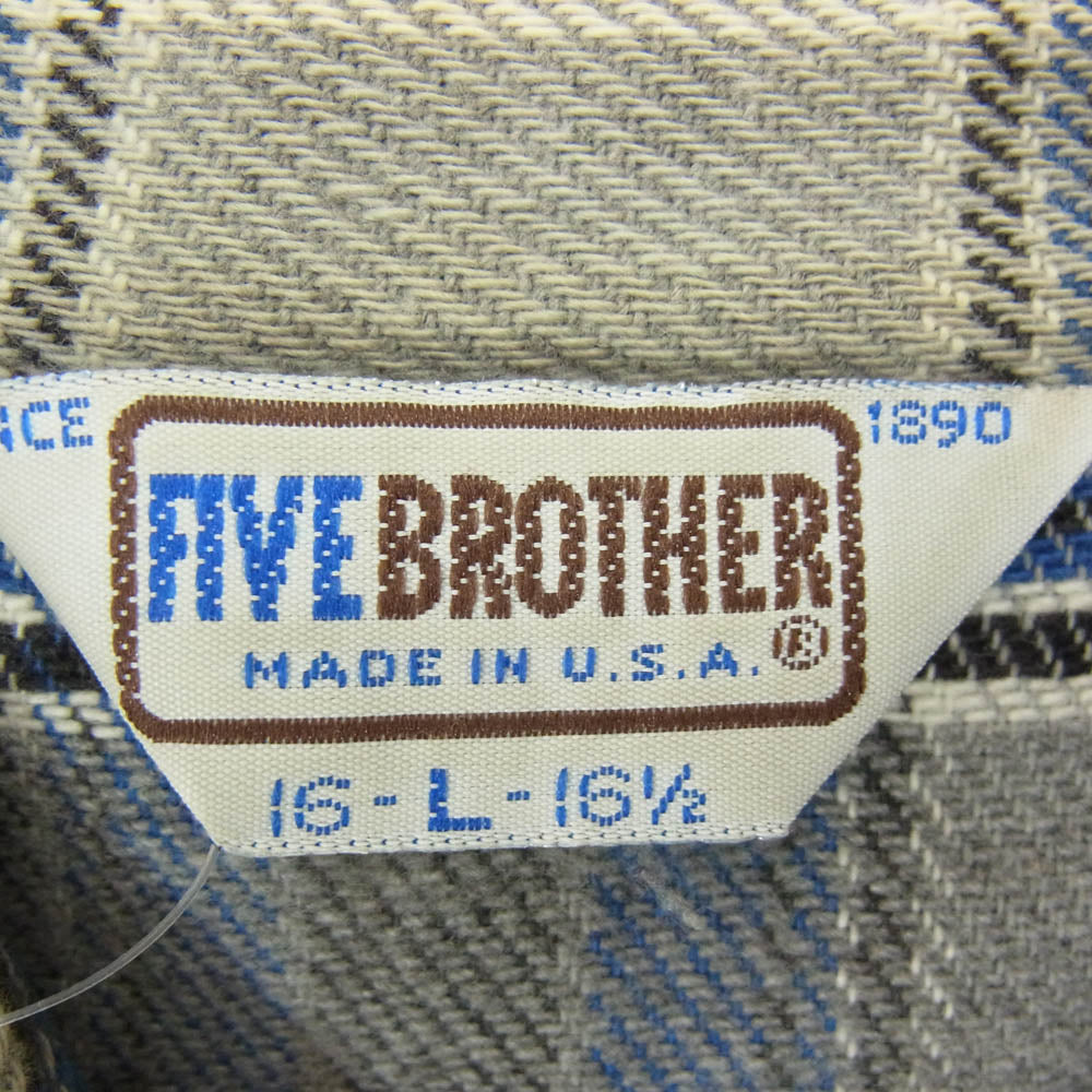 ヴィンテージ 80s USA製 FIVE BROTHER ファイブブラザー ヘビーネル チェック シャツ グレー系 ブルー系 L【中古】