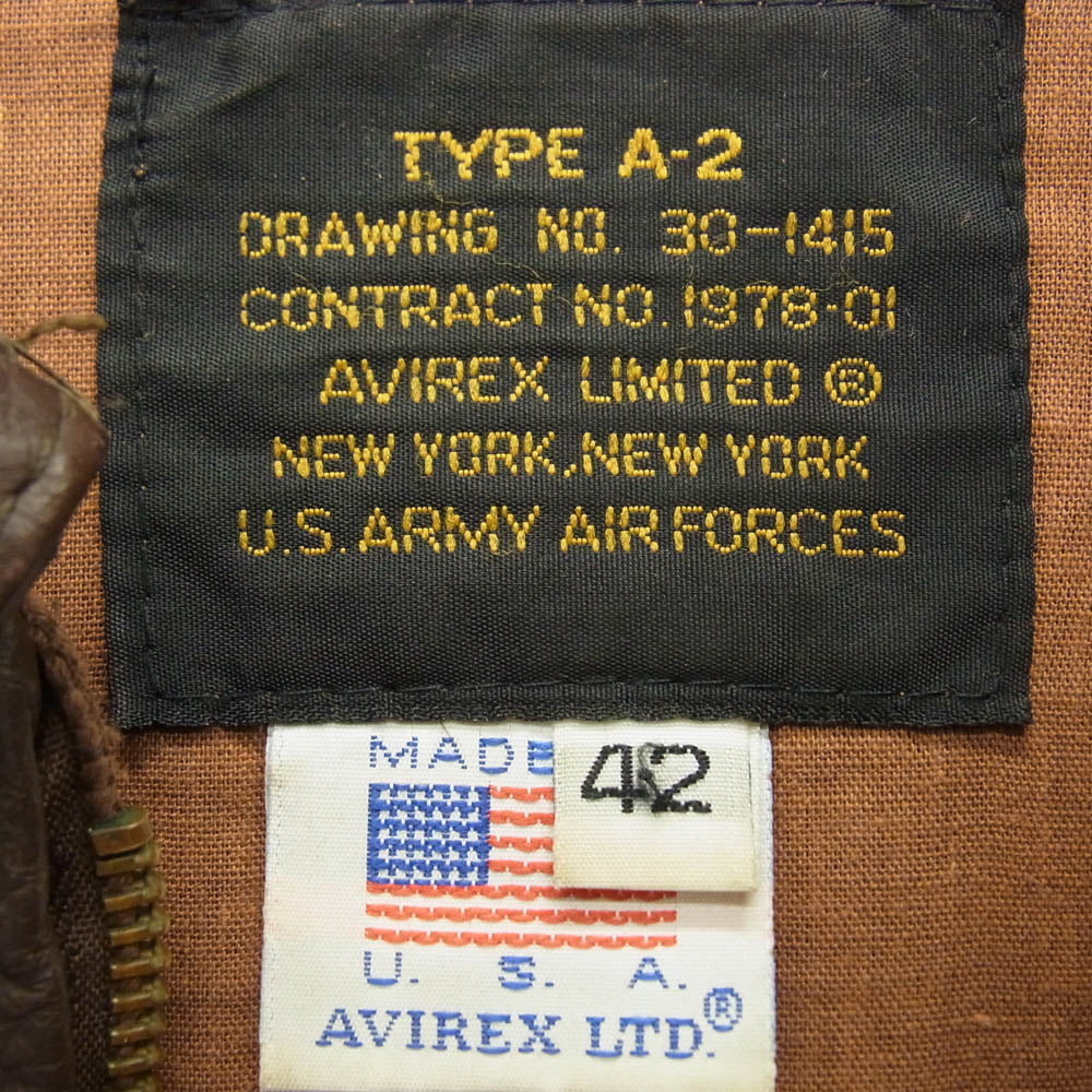 AVIREX アヴィレックス USA製 A-2 フライト ジャケット ブラウン系 42【中古】