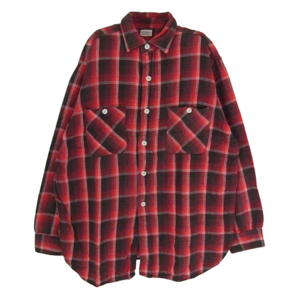 ヴィンテージ 50s BIG YANK ビッグヤンク マチ付き ネル チェック シャツ レッド系 サイズ表記無【中古】