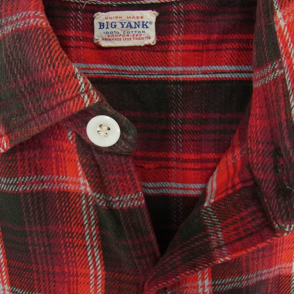 ヴィンテージ 50s BIG YANK ビッグヤンク マチ付き ネル チェック シャツ レッド系 サイズ表記無【中古】