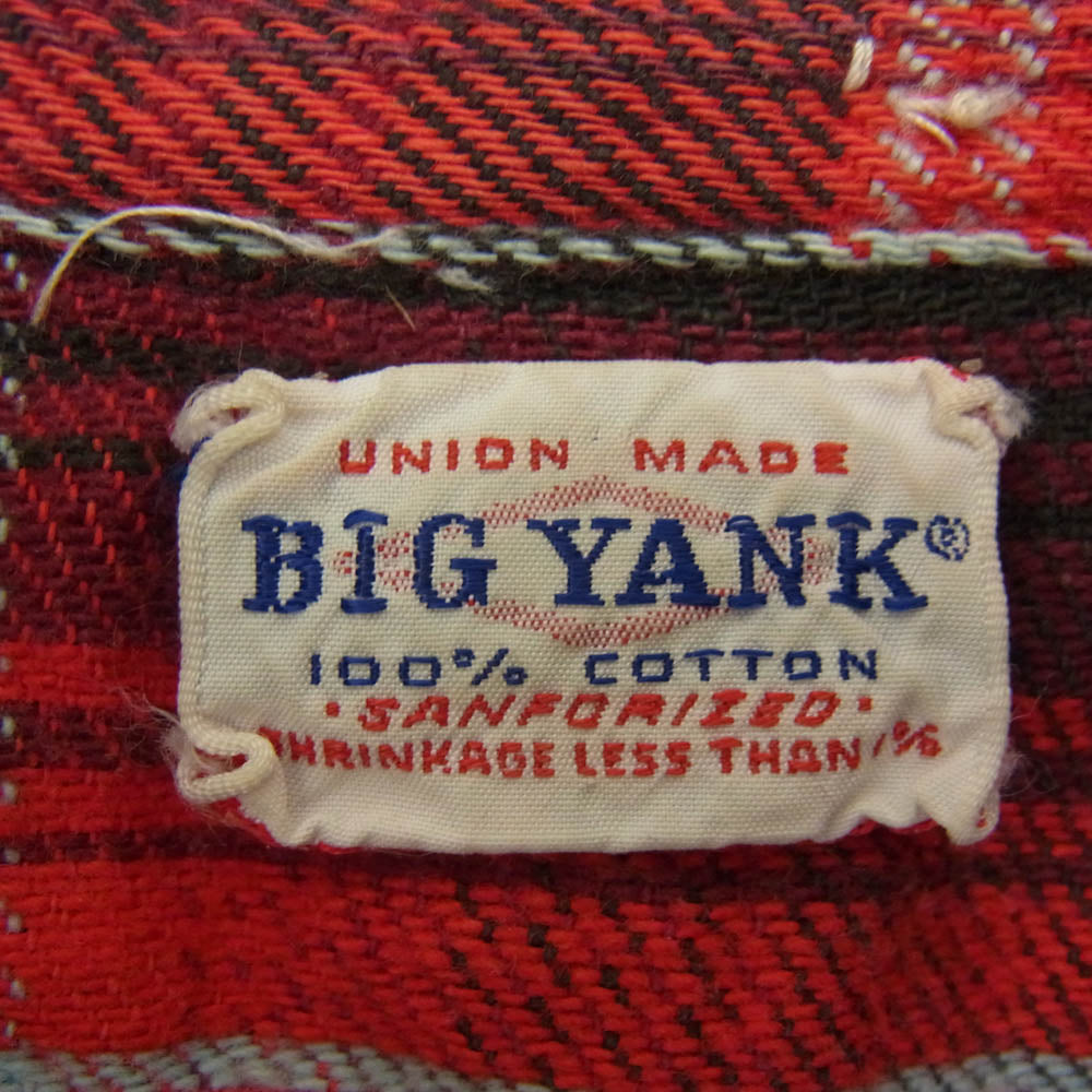 ヴィンテージ 50s BIG YANK ビッグヤンク マチ付き ネル チェック シャツ レッド系 サイズ表記無【中古】