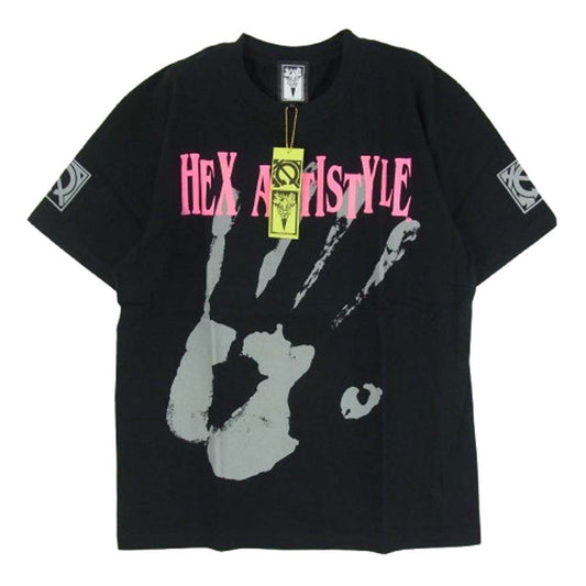 HEX ANTISTYLE ヘックスアンチスタイル フロント プリント ロゴ 半袖 Tシャツ ブラック系 L【極上美品】【中古】