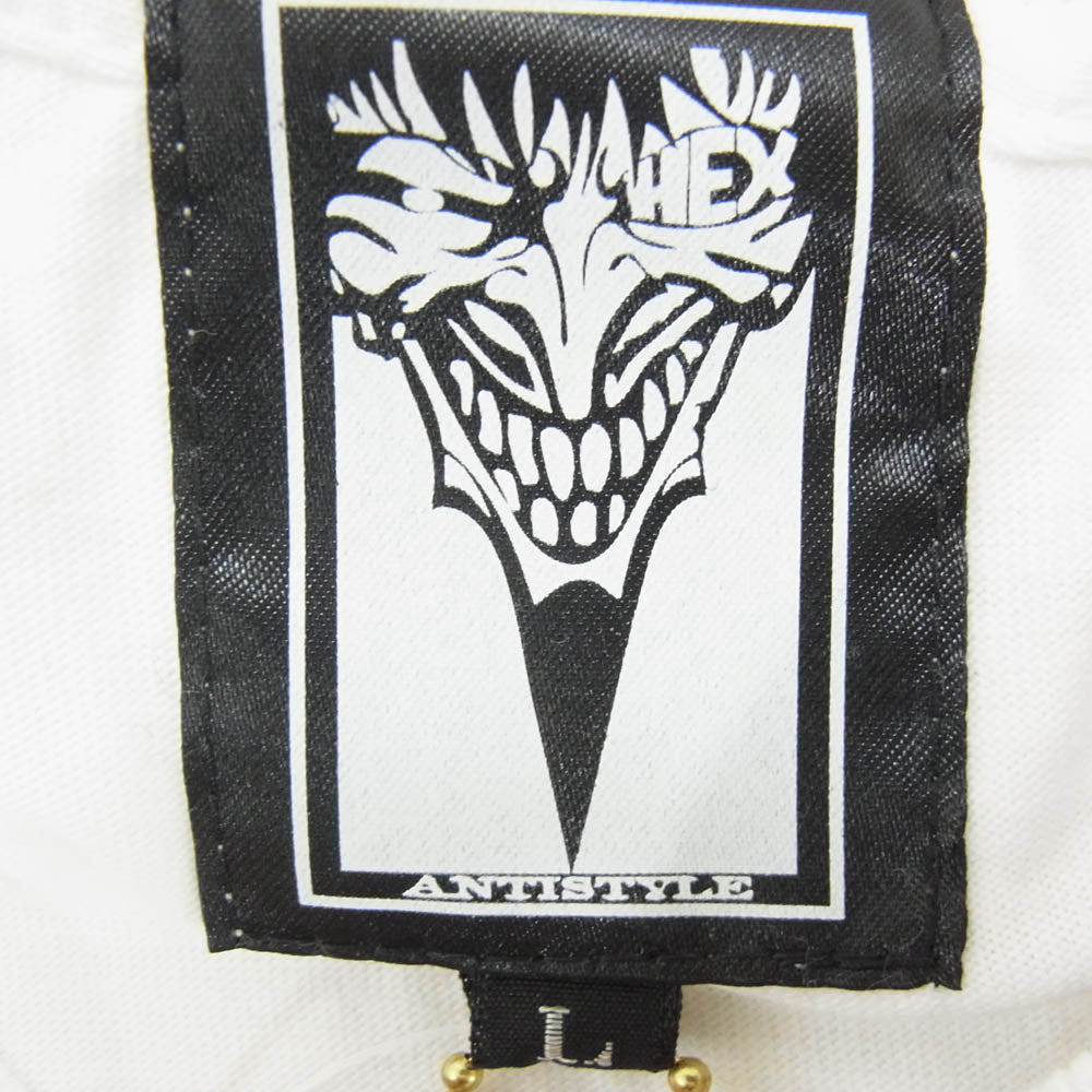 HEX ANTISTYLE ヘックスアンチスタイル フロント プリント ロゴ ベスト付き 半袖 Tシャツ ホワイト系 L【極上美品】【中古】
