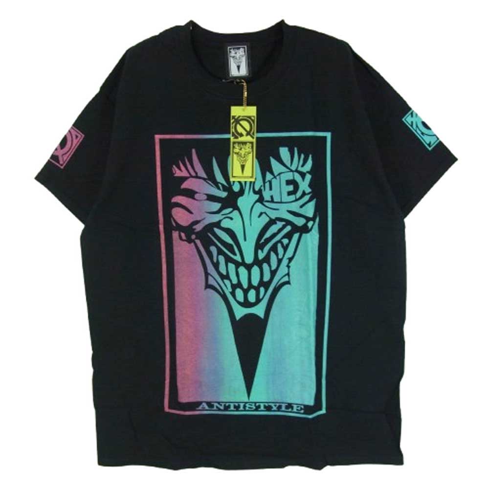 HEX ANTISTYLE ヘックスアンチスタイル フロント プリント ロゴ 半袖 Tシャツ ブラック系 L【極上美品】【中古】