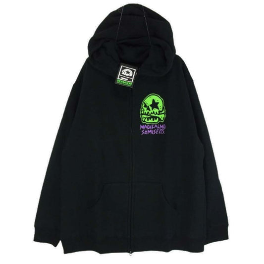 M682 MAGICAL MO ZIP ロゴ プリント ジップ フーディ パーカー ブラック系 L【極上美品】【中古】