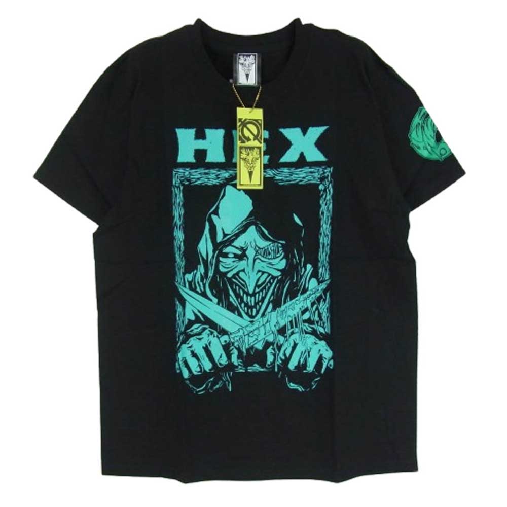 HEX ANTISTYLE ヘックスアンチスタイル フロント プリント ロゴ 半袖 Tシャツ ブラック系 L【極上美品】【中古】