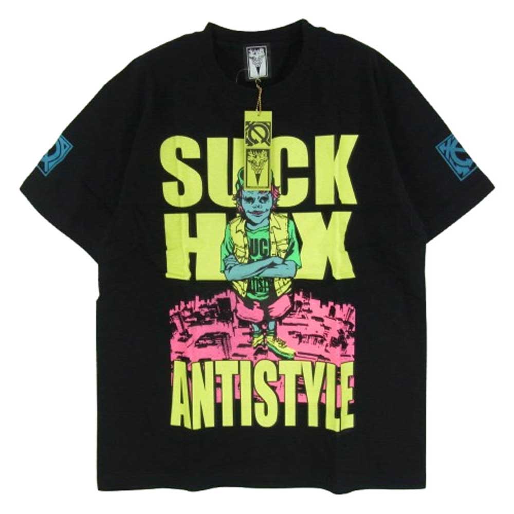 HEX ANTISTYLE ヘックスアンチスタイル フロント プリント ロゴ 半袖 Tシャツ ブラック系 L【極上美品】【中古】