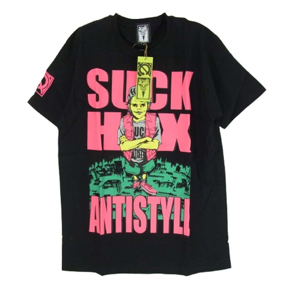 HEX ANTISTYLE ヘックスアンチスタイル フロント プリント ロゴ 半袖 Tシャツ ブラック系 L【極上美品】【中古】