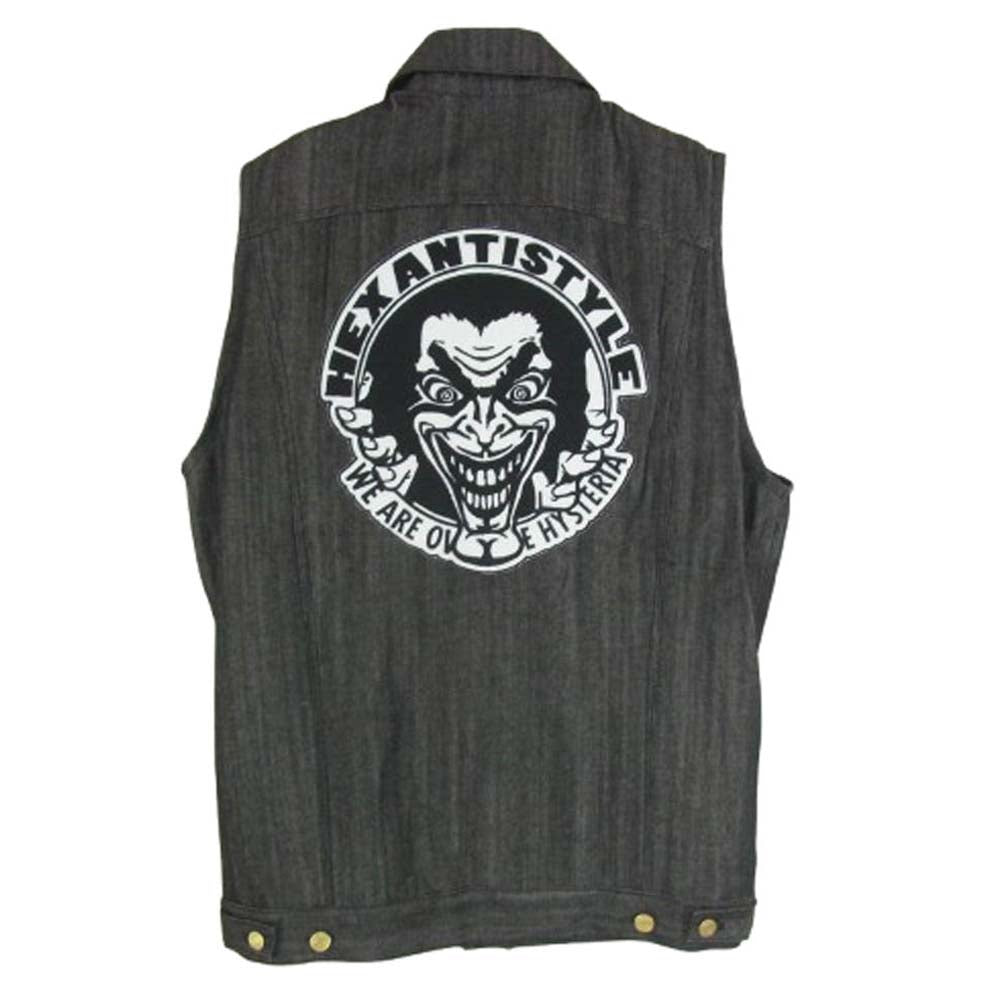 HEX ANTISTYLE ヘックスアンチスタイル ワッペン ロゴ デニム ベスト ダークグレー系 L【中古】