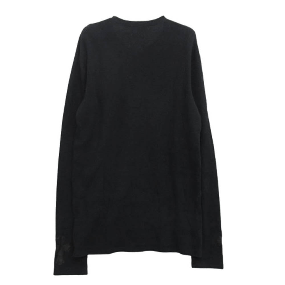 CHROME HEARTS クロムハーツ（原本無） 国内正規品 BS FLARE BUTTON THERMAL HENLY BSフレアボタン レザーCHクロスパッチ LS ヘンリーネック サーマル カットソー ブラック系 M【中古】