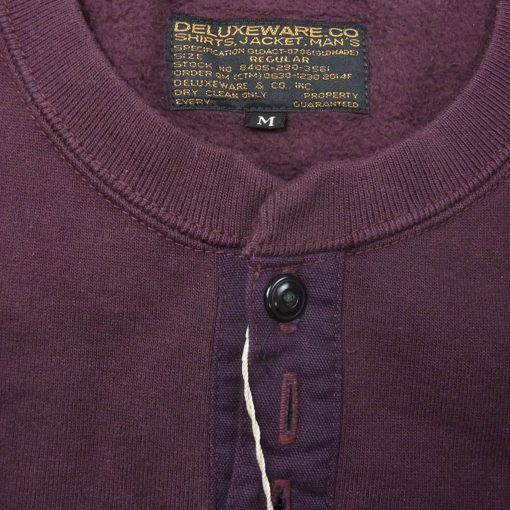 DELUXE デラックス S106P OPEN NECK オープンネック ヘンリーネックモデル スウェットシャツ ワインレッド系 M【美品】【中古】