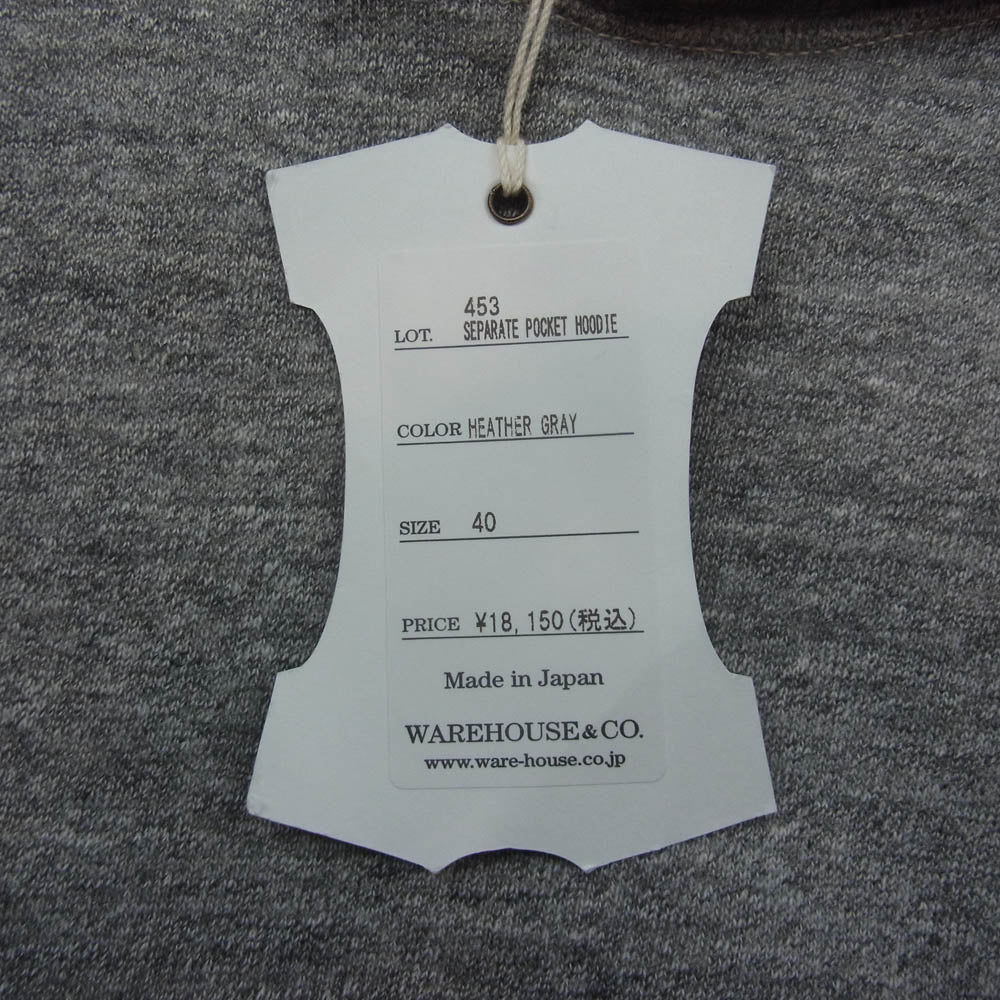 WAREHOUSE ウエアハウス 453 SEPARATE POCKET HOODIE セパレート ポケット フーディー プルオーバー グレー系 40【中古】